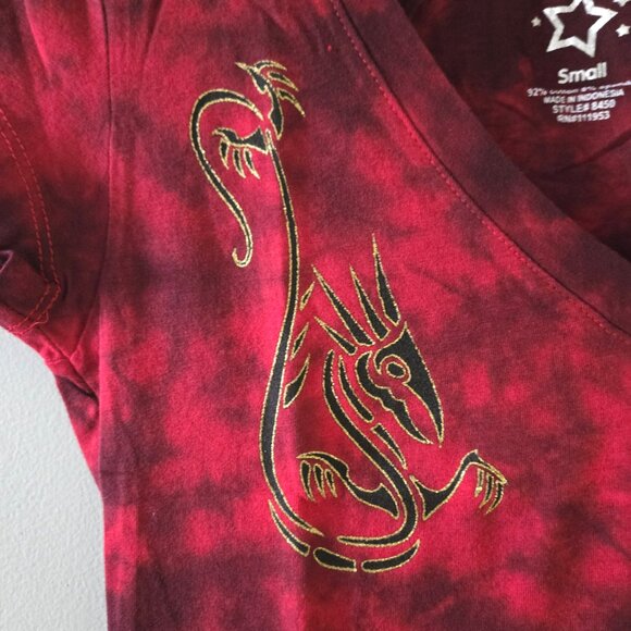 Dragonfire Phoenix Red & Black Tie Dye Dragon Tee (Small) NWOT - Picture 2 of 6
